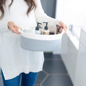 Oval Cotton Rope Storage Basket Set | Set of 3 | Neutral Off-White & Gray